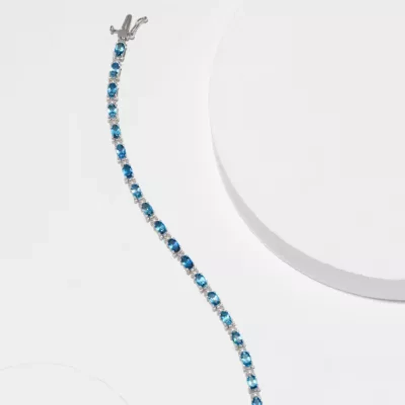 Rhodium Plated Sterling Silver Women's Genuine Birthstone with Diamond Accent Tennis Bracelet