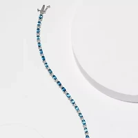 Rhodium Plated Sterling Silver Women's Genuine Birthstone with Diamond Accent Tennis Bracelet