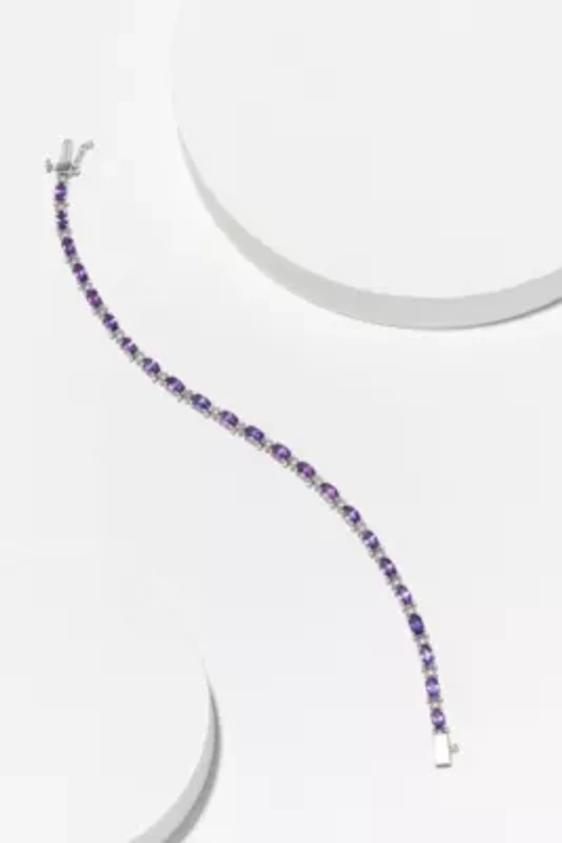 Rhodium Plated Sterling Silver Women's Genuine Birthstone with Diamond Accent Tennis Bracelet