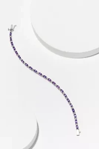Rhodium Plated Sterling Silver Women's Genuine Birthstone with Diamond Accent Tennis Bracelet