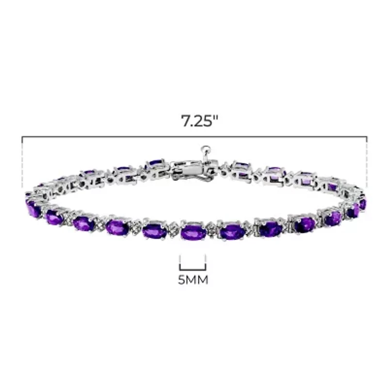 Rhodium Plated Sterling Silver Women's Genuine Birthstone with Diamond Accent Tennis Bracelet