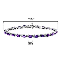 Rhodium Plated Sterling Silver Women's Genuine Birthstone with Diamond Accent Tennis Bracelet