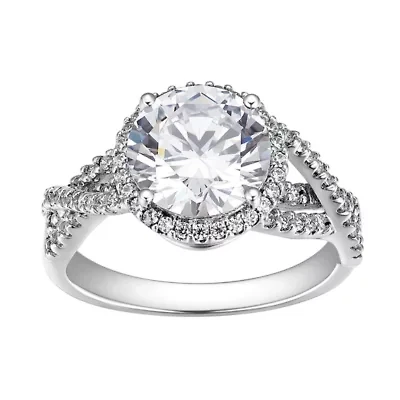 Rhodium Plated Sterling Silver Moissanite Ring