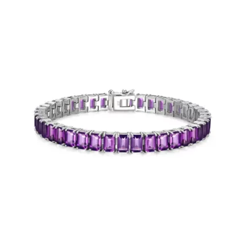 Rhodium Plated Sterling Silver Women's Genuine Gemstone Tennis Bracelet