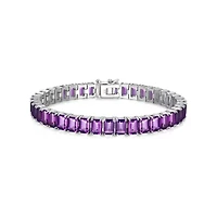 Rhodium Plated Sterling Silver Women's Genuine Gemstone Tennis Bracelet