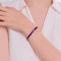 Rhodium Plated Sterling Silver Women's Genuine Gemstone Tennis Bracelet