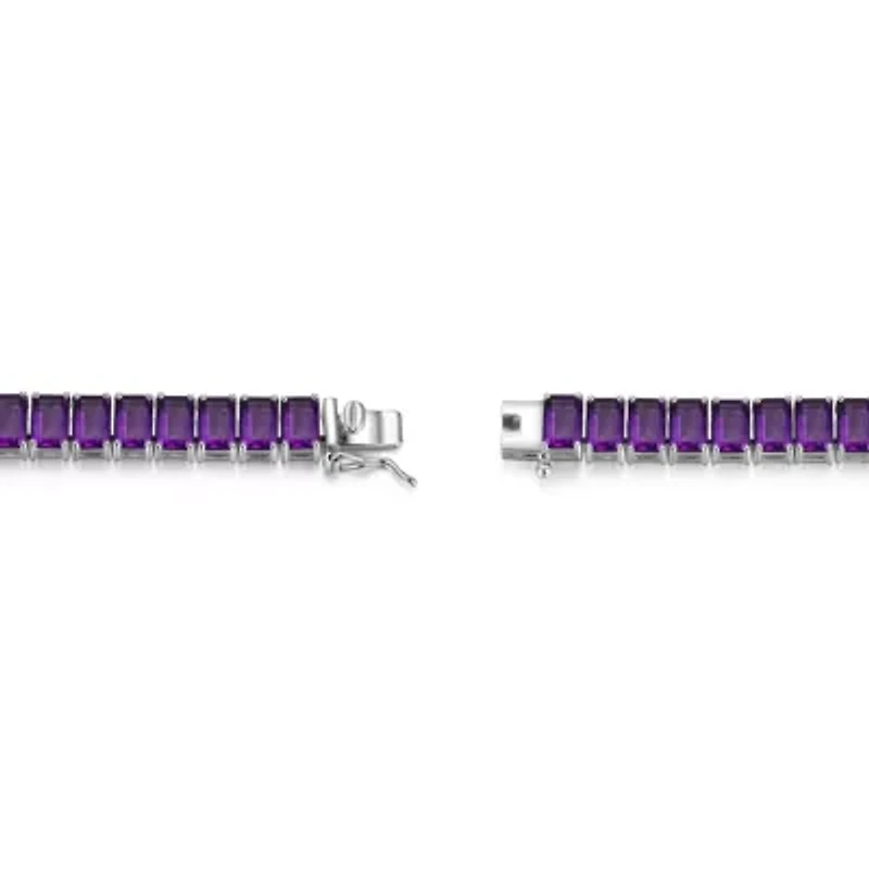 Rhodium Plated Sterling Silver Women's Genuine Gemstone Tennis Bracelet
