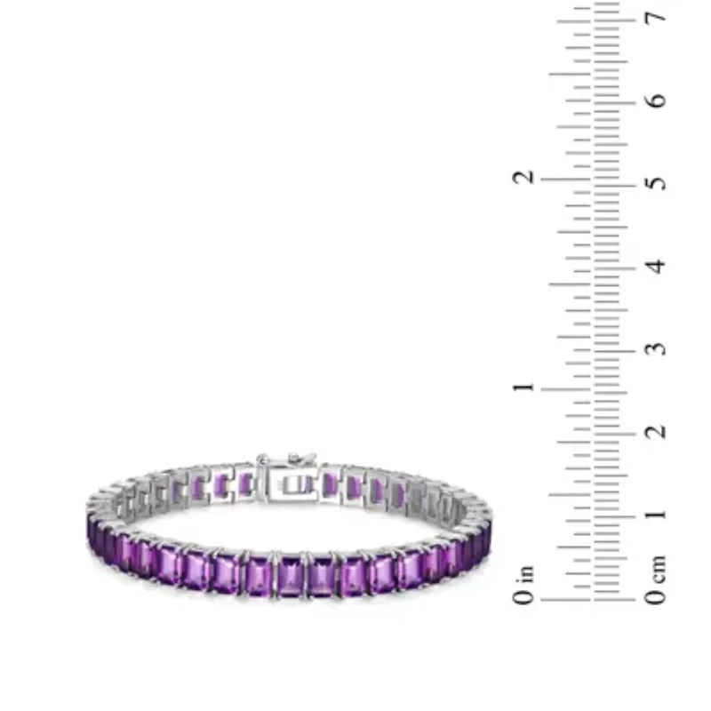 Rhodium Plated Sterling Silver Women's Genuine Gemstone Tennis Bracelet