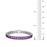 Rhodium Plated Sterling Silver Women's Genuine Gemstone Tennis Bracelet