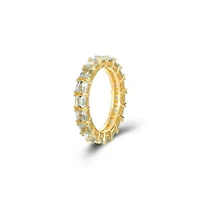 18K Yellow Gold Plated Sterling Silver Women's Genuine Blue Topaz or Citrine Gemstone Eternity Ring