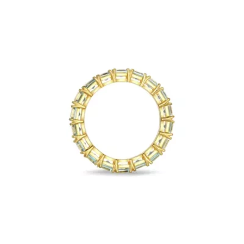 18K Yellow Gold Plated Sterling Silver Women's Genuine Blue Topaz or Citrine Gemstone Eternity Ring