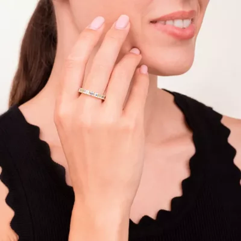 18K Yellow Gold Plated Sterling Silver Women's Genuine Blue Topaz or Citrine Gemstone Eternity Ring