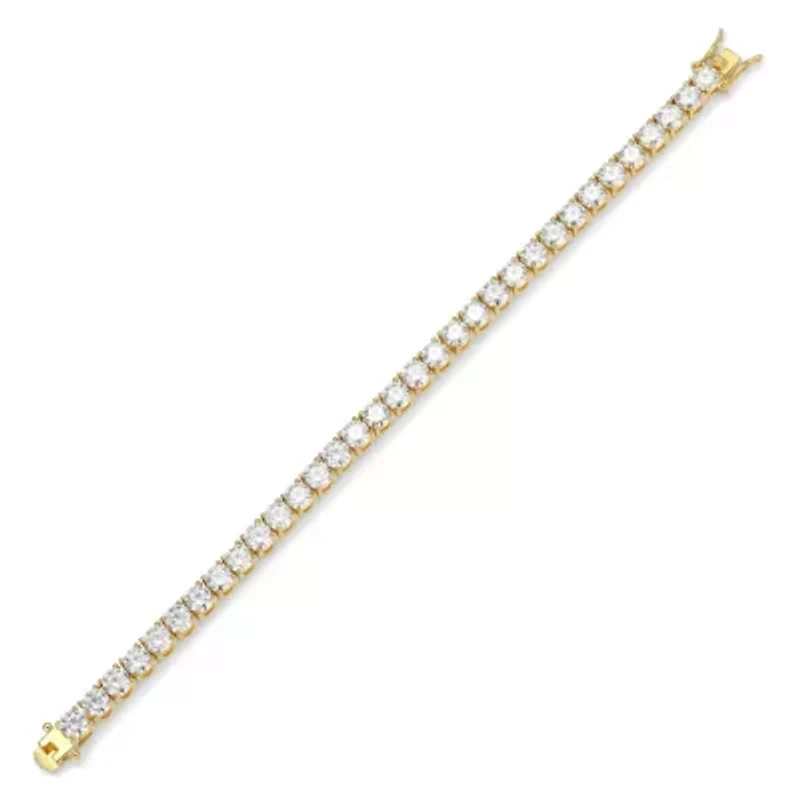 18K Yellow Gold or Rhodium Plated Sterling Silver Women's 14.85 CTTW Moissanite Tennis Bracelet