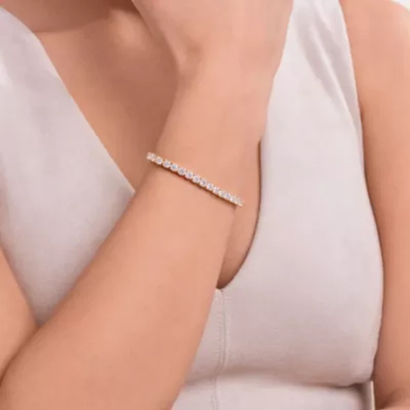 18K Yellow Gold or Rhodium Plated Sterling Silver Women's 14.85 CTTW Moissanite Tennis Bracelet