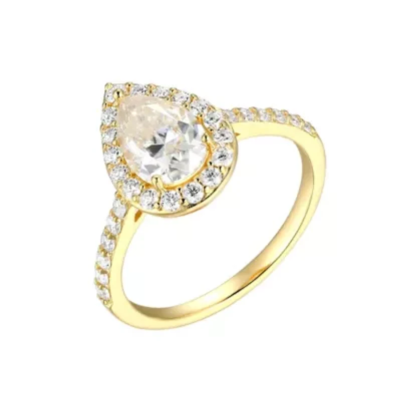 Pear Shaped Moissanite Ring 18k Gold or Rhodium Plated Sterling Silver