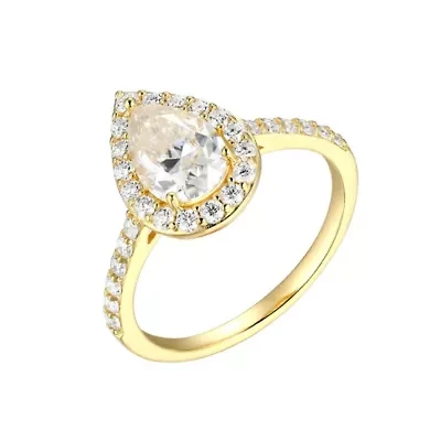 Pear Shaped Moissanite Ring 18k Gold or Rhodium Plated Sterling Silver