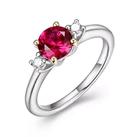 Rhodium Plated Sterling Silver Women's Created Blue Sapphire or Ruby and Lab Grown Diamond Ring