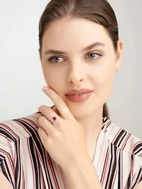 Rhodium Plated Sterling Silver Women's Created Blue Sapphire or Ruby and Lab Grown Diamond Ring