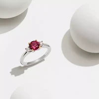 Rhodium Plated Sterling Silver Women's Created Blue Sapphire or Ruby and Lab Grown Diamond Ring