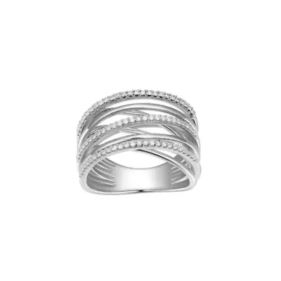 Rhodium Plated Sterling Silver 3/8 CT TW Lab Grown Diamond Crossover Ring