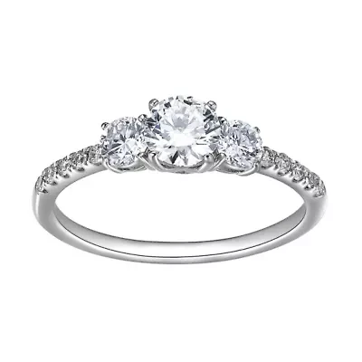 1 CT TW Lab Grown Diamond Three Stone Ring Rhodium Plated Sterling Silver