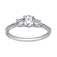 1 CT TW Lab Grown Diamond Three Stone Ring Rhodium Plated Sterling Silver