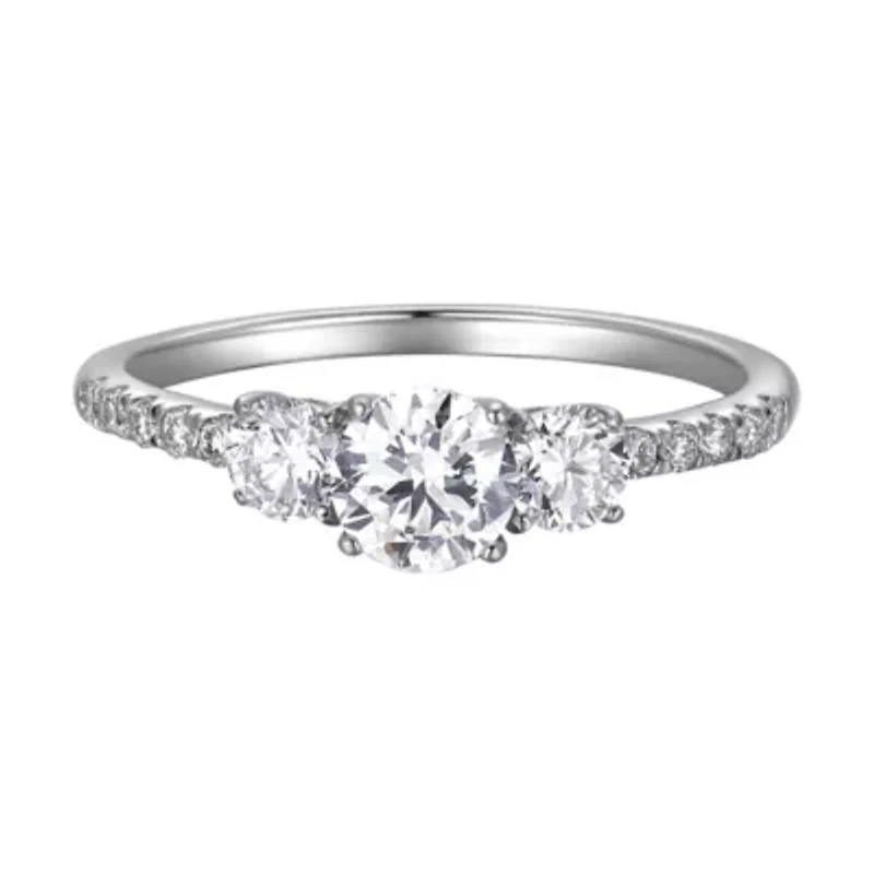 1 CT TW Lab Grown Diamond Three Stone Ring Rhodium Plated Sterling Silver