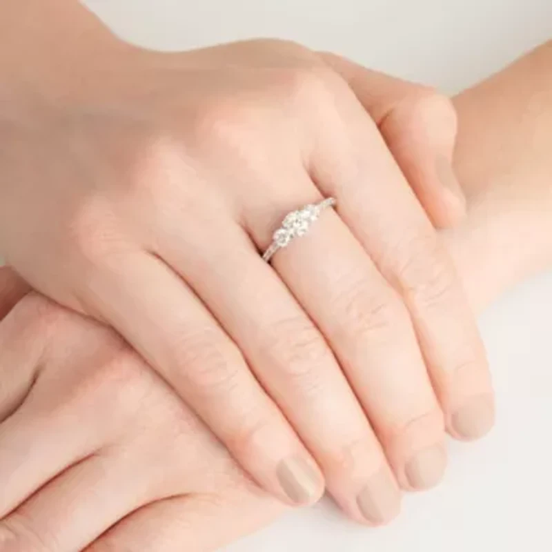 1 CT TW Lab Grown Diamond Three Stone Ring Rhodium Plated Sterling Silver