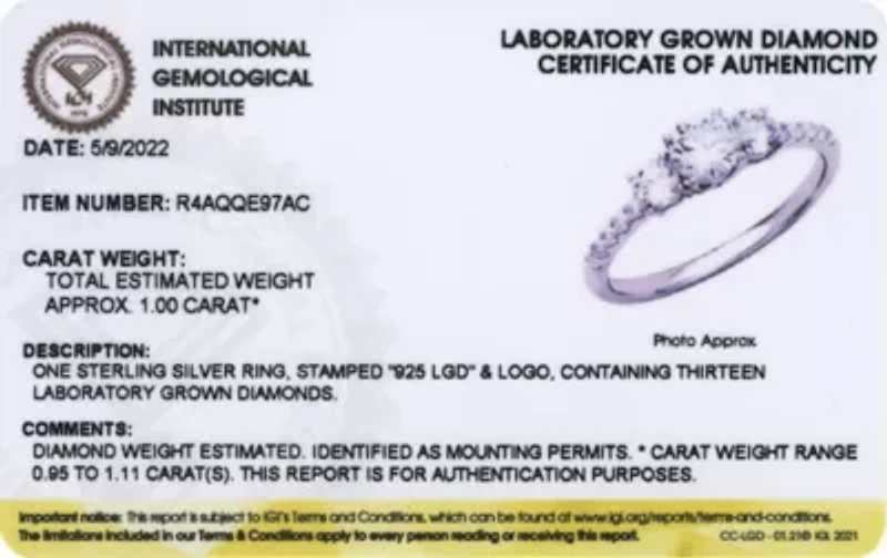 1 CT TW Lab Grown Diamond Three Stone Ring Rhodium Plated Sterling Silver