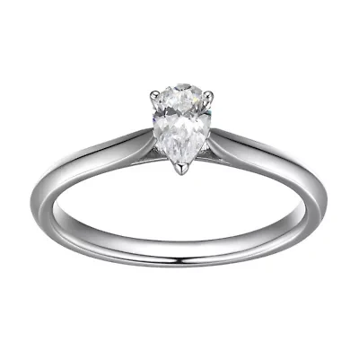 1/2 CT TW Lab Grown Diamond Pear Ring Rhodium Plated Sterling Silver