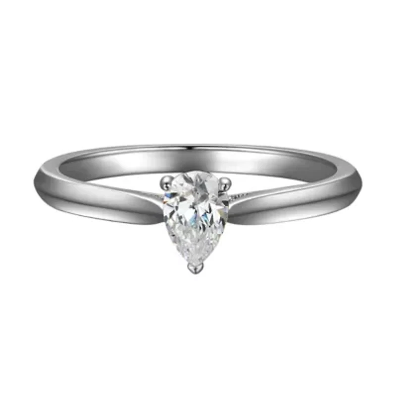 1/2 CT TW Lab Grown Diamond Pear Ring Rhodium Plated Sterling Silver
