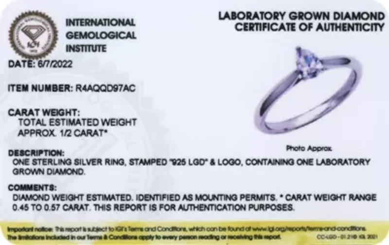 1/2 CT TW Lab Grown Diamond Pear Ring Rhodium Plated Sterling Silver