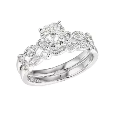 1/2 CT TW Lab Grown Diamond Ring Set Rhodium Plated Sterling Silver