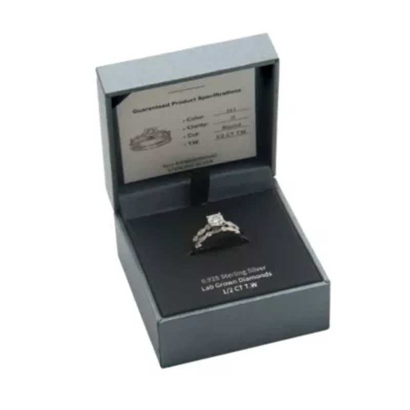 1/2 CT TW Lab Grown Diamond Ring Set Rhodium Plated Sterling Silver