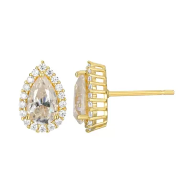 Pear Shaped Moissanite Earrings 18k Gold or Rhodium Plated Sterling Silver
