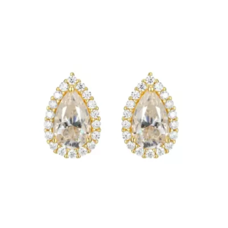 Pear Shaped Moissanite Earrings 18k Gold or Rhodium Plated Sterling Silver