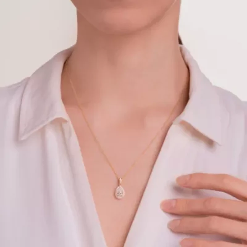 Pear Shaped Moissanite Necklace 18k Gold or Rhodium Plated Sterling Silver