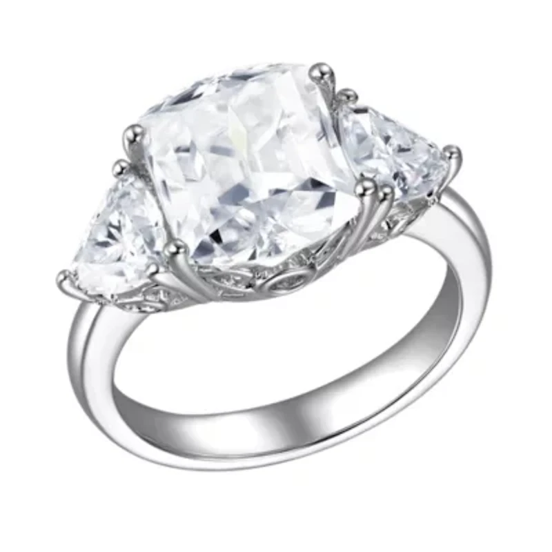 Rhodium Plated Sterling Silver Cushion Cut Moissanite Ring