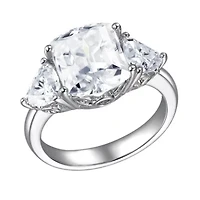 Rhodium Plated Sterling Silver Cushion Cut Moissanite Ring