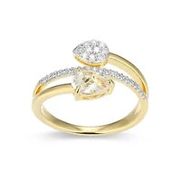 18k Gold Plated Silver 1/5 CTTW Lab Grown Diamond & Birthstone Gemstone Pear Bypass Ring