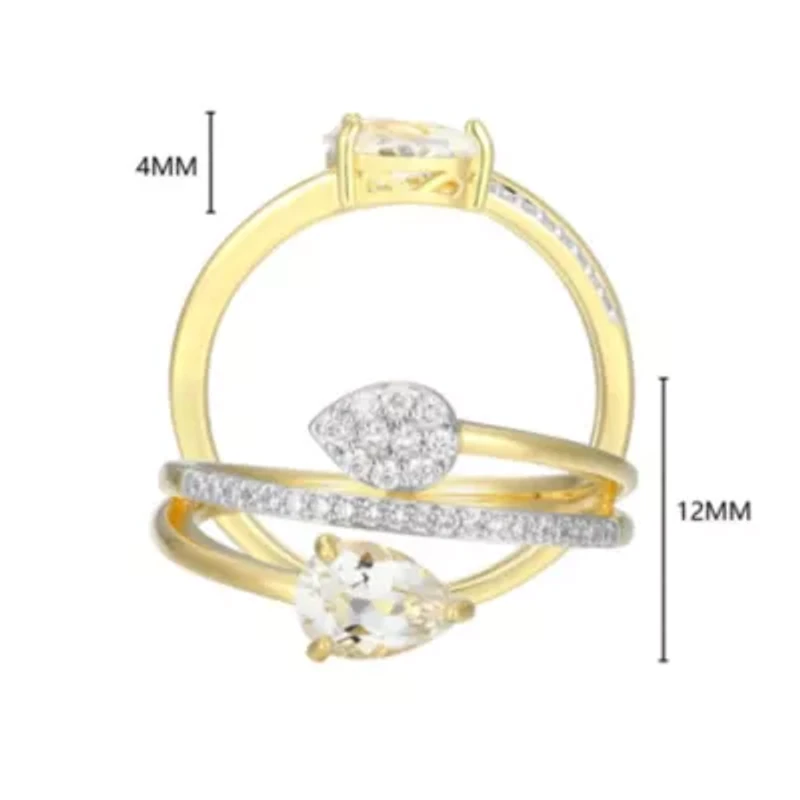 18k Gold Plated Silver 1/5 CTTW Lab Grown Diamond & Birthstone Gemstone Pear Bypass Ring