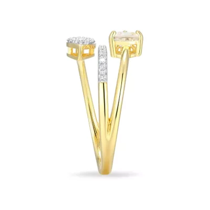 18k Gold Plated Silver 1/5 CTTW Lab Grown Diamond & Birthstone Gemstone Pear Bypass Ring