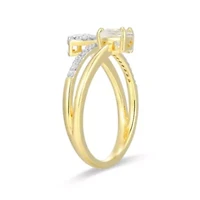 18k Gold Plated Silver 1/5 CTTW Lab Grown Diamond & Birthstone Gemstone Pear Bypass Ring