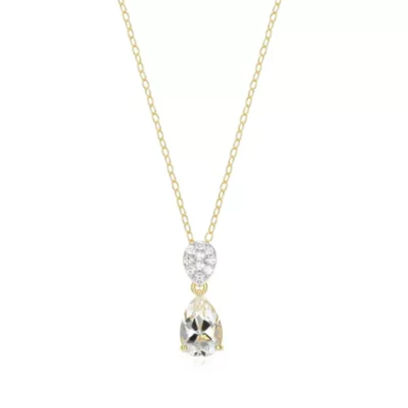 18k Gold Plated Silver 1/10 CTTW Lab Grown Diamond & Birthstone Gemstone Pear Pendant Necklace