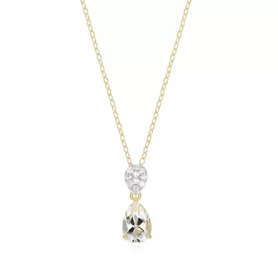 18k Gold Plated Silver 1/10 CTTW Lab Grown Diamond & Birthstone Gemstone Pear Pendant Necklace
