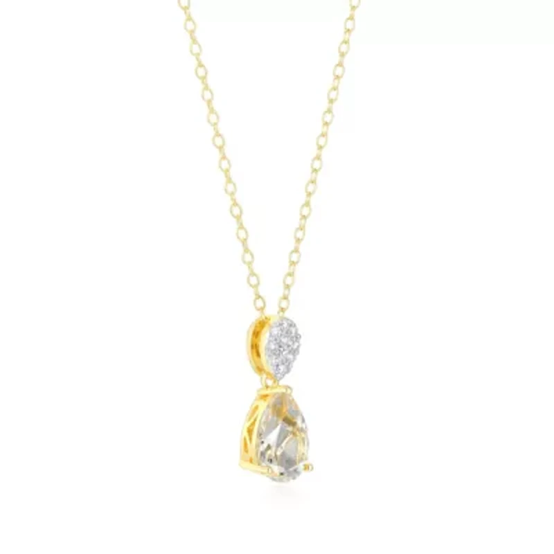 18k Gold Plated Silver 1/10 CTTW Lab Grown Diamond & Birthstone Gemstone Pear Pendant Necklace