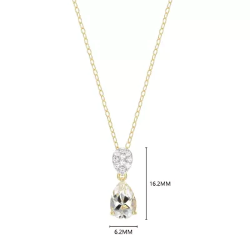 18k Gold Plated Silver 1/10 CTTW Lab Grown Diamond & Birthstone Gemstone Pear Pendant Necklace