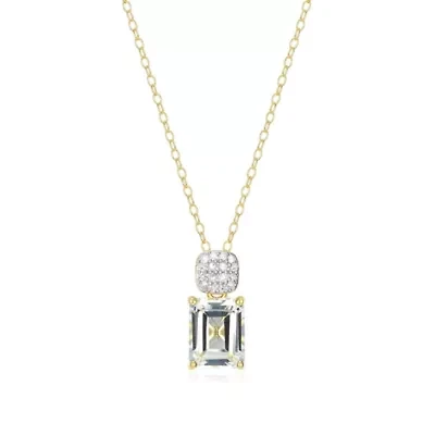 18k Gold Plated Silver 1/10 CTTW Lab Grown Diamond & Birthstone Gemstone Emerald Cut Pendant Necklace