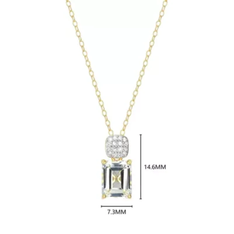 18k Gold Plated Silver 1/10 CTTW Lab Grown Diamond & Birthstone Gemstone Emerald Cut Pendant Necklace