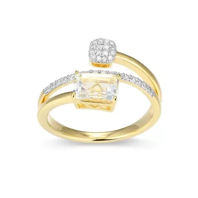 18k Gold Plated Silver 1/5 CTTW Lab-Grown Diamond & Birthstone Gemstone Emerald Cut Bypass Ring